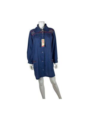 Vintage 80s Chore Dress Womens L Deadstock Blue Chambray Peter Pan Collar House